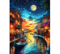 Canal de Venise la nuit sous la lune 500 Pieces Casse-tête Débutant En Carton Haute Qualité Paysages et science-fiction Facile Anti-Stress Passe-Temps Loisir Créatif Idée Cadeau Saint Valentin Premium
