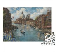 Canal de Venise Puzzle 1000 Pièces Puzzle pour Adultes Papier Vue Nocturne Puzzle en Famille Décoration 52x38cm/1000pcs
