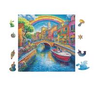Canal de Venise with Gondolas 100 Pièces Puzzle Débutant en Carton Anti-Déchirure Facile Apprentissage Anti-Stress Passe-Temps Cadeau Fête des Mères Petit Prix 28x28cm