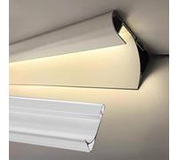 Canal en aluminium de diffuseur de bande de lumière LED de 1 à 20 m pour bord de garniture, corniche blanche, plafond de mur de moulage d'éclairage indirect à LED, longueur personnalisable(White H-6cm