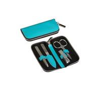 CANAL Étui zippé en cuir refendu 4 pièces (Turquoise) 5381