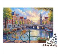 Canal Scene Amsterdam Puzzle À Assembler 1000 Pièces Matériau Recyclable Amstel River Adulte Puzzles Temps De Jeu en Famille Props Intéressant Jeu De Famille pour Femmes 52x38cm/1000pcs