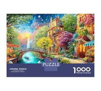 Canal Town colorée au Coucher du Soleil Puzzle De 1000 Pièces Ville européenne Qualité Premium, Excellent Jeu pour Adultes Et Enfants 38x26cm/1000pcs