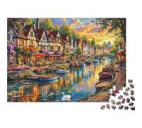 Canal Town Scene 1000 Teile Puzzle 1000 Teile Für Erwachsene Dickes Karton Brain Training Stressabbau Wanddekoration Heimdekoration Partyspiel 52x38cm/1000pcs