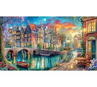 Canals-of-Amsterdam 1000 pièces Jeu Stimulant Puzzle pour Adultes Papier recyclé Jeu Familial Amusant & Stimulant pour Relaxation, créativité et Cadeaux 38x26/1000 pièces