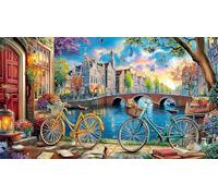 Canals-of-Amsterdam Puzzle 1000 pièces Extremement Difficile Jeu Stimulant Papier recyclé pour Adultes et Enfants de 12 Ans et Plus 70x50/1000 pièces