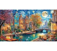 Canals-of-Amsterdam Puzzle 1000 pièces Extremement Difficile Jeu Stimulant Papier recyclé pour Adultes et Enfants de 12 Ans et Plus 38x26/1000 pièces