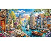 Canals-of-Amsterdam Puzzle pour Adultes 1000 pièces Jeu éducatif détente Cadeau Amusant & Activité Maison pour Adultes et Enfants de 12+ Ans Beau Puzzle de décoration 38x52/1000 pièces