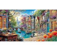 Canals-of-Amsterdam Puzzle pour Adultes 1000 pièces Jeu éducatif détente Jeu Stimulant pour Adultes et Enfants de 12 Ans et Plus Idée Cadeau Parfaite 70x50/1000 pièces