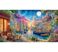 Canals-of-Amsterdam Puzzle pour Adultes 1000 pièces Jeu éducatif détente Jeu Stimulant pour Adultes et Enfants de 12 Ans et Plus Idée Cadeau Parfaite 38x26/1000 pièces