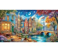 Canals-of-Amsterdam Puzzle pour Adultes 1000 pièces Puzzle Cadeau Amusant & Activité Maison pour Adultes et Enfants de 12 Ans et Plus Jeux éducatifs 38x26/1000 pièces