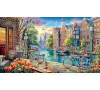 Canals-of-Amsterdam Puzzle pour Adultes 1000 pièces Puzzle Cadeau Amusant & Activité Maison pour Adultes et Enfants de 12 Ans et Plus Jeux éducatifs 38x52/1000 pièces