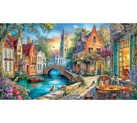 Canals-of-Bruges Puzzle 1000 pièces Défi de Jeu éducatif Papier recyclé Extremement Difficile pour Adultes et Enfants de 12+ Ans 38x52/1000 pièces
