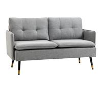 HOMCOM Canapé 2 Places Design scandinave Tissu Effet Lin Gris avec Passepoil 139 x 68 x 80 cm