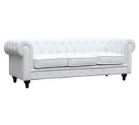 Canap? Fixe Chesterfield "Aliza" - 208 X 82 X 70 Cm - 3 Places - Blanc Blanc