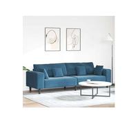 CanapA dangle droit fixe stable 4 places en velours bleu