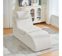 Canapé 1 Place Velours Côtelé, Chaise Longue Relaxante avec Coussin Détachable, Appuie-Tête & Poche Latérale, Fauteuil à Mousse Haute Compression, Idéal pour Salon/Coin Lecture (Beige)