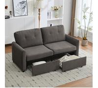 Canapé 2 Places avec 2 Tiroirs de Rangement, Canape Relax Gris, Petit Canapé Chambre Ado Pas Cher, en Tissu Gaufré pour Salon