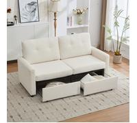 Canapé 2 Places avec 2 Tiroirs de Rangement, Petit Canapé Chambre Ado Pas Cher, Canape Relax Ivoire en Tissu Gaufré pour Salon