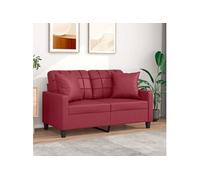 Canapé 2 places avec oreillers bordeaux 120 cm similicuir