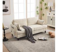 Canapé 2 Places,Canapé Moderne avec LED et USB,Canapé Design avec Pieds en Bois, Poche de Rangement Latérale,Sofa Rembourré,Fauteuil 2 Places en Chenille pour Salon,Chambre,Beige