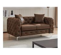 Canapé 2 places chesterfield en microfibre aspect cuir vieilli marron EDWINA