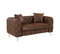 Canapé 2 places chesterfield en microfibre aspect cuir vieilli marron EDWINA