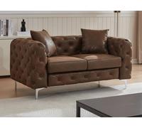 Canapé 2 places chesterfield en microfibre aspect cuir vieilli marron EDWINA