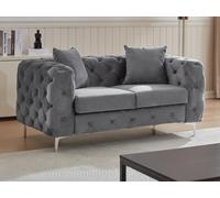 Canapé 2 places chesterfield en velours anthracite EDWINA