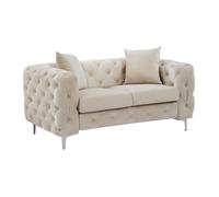 Canapé 2 places chesterfield en velours beige EDWINA