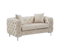 Canapé 2 places chesterfield en velours beige EDWINA