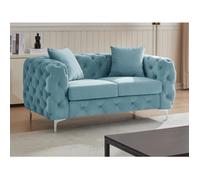 Canapé 2 places chesterfield en velours bleu pastel EDWINA