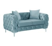 Canapé 2 places chesterfield en velours bleu pastel EDWINA