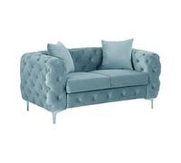 Canapé 2 places chesterfield en velours bleu pastel EDWINA