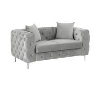 Canapé 2 places chesterfield en velours gris clair EDWINA
