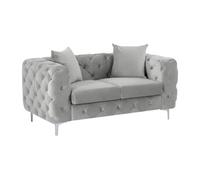 Canapé 2 places chesterfield en velours gris clair EDWINA