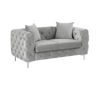 Canapé 2 places chesterfield en velours gris clair EDWINA