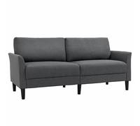 Canapé 2 Places Contemporain Accoudoirs Courbés Bois Tissu Gris Foncé Gris