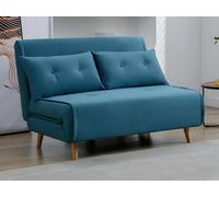 Canapé 2 places convertible en tissu bleu URIBIA
