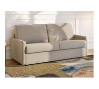 Canapé 2 places convertible express en tissu beige - Couchage 120 cm - Matelas 14 cm CALIFE