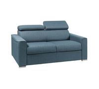 Canapé 2 places convertible express en tissu bleu - couchage 120 cm - Matelas 14 cm avec mémoire de forme VIZIR