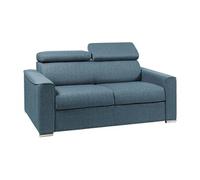 Canapé 2 places convertible express en tissu bleu - couchage 120 cm - Matelas 18 cm VIZIR