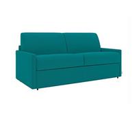 Canapé 2 places convertible express en tissu bleu turquoise - Couchage 120 cm - Matelas 22 cm avec mémoire de forme CALIFE