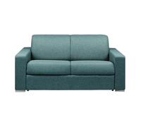 Canapé 2 places convertible express en tissu chiné bleu - Couchage lattes larges 120 cm - Matelas 18 cm avec mémoire de forme CALITO
