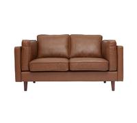 Canapé vintage 2 places cuir marron et bois foncé BRADLEY