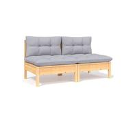 Vidaxl Canapé 2 Places De Jardin Et Coussins Gris Bois De Pin Solide Gris