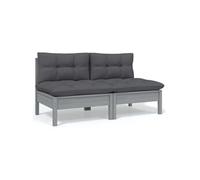 Vidaxl Canapé 2 Places De Jardin Et Coussins Gris Bois De Pin Solide Multicolore
