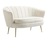 Canapé 2 Places Design Coquillage Pieds Dorés Velours Crème Beige