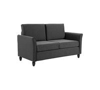 Canapé 2 places design scandinave dim. 141L x 70l x 78H cm pieds bois massif tissu lin gris foncé