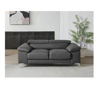 Canapé 2 places en cuir SOLANGE - Anthracite - Contemporain - Profondeur de l'assise 55 cm - Fixe - Moelleux